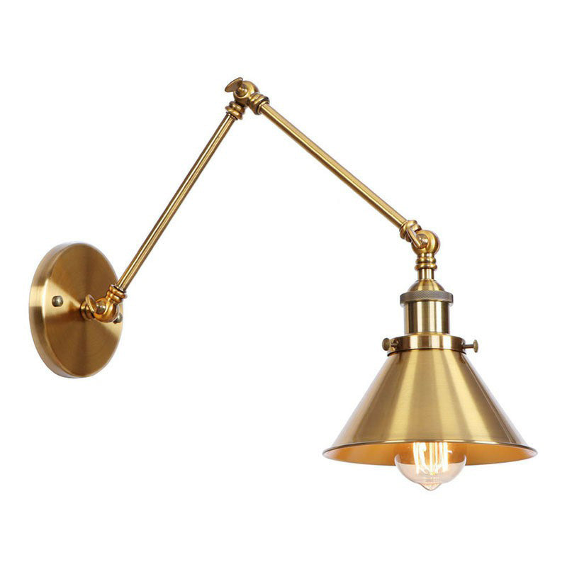Iron Brass Task Wall Lighting Scalloped/Horn/Cone Single 6"/8" Wide Antique Wall Mounted Lamp with Swing Arm | Kalsten