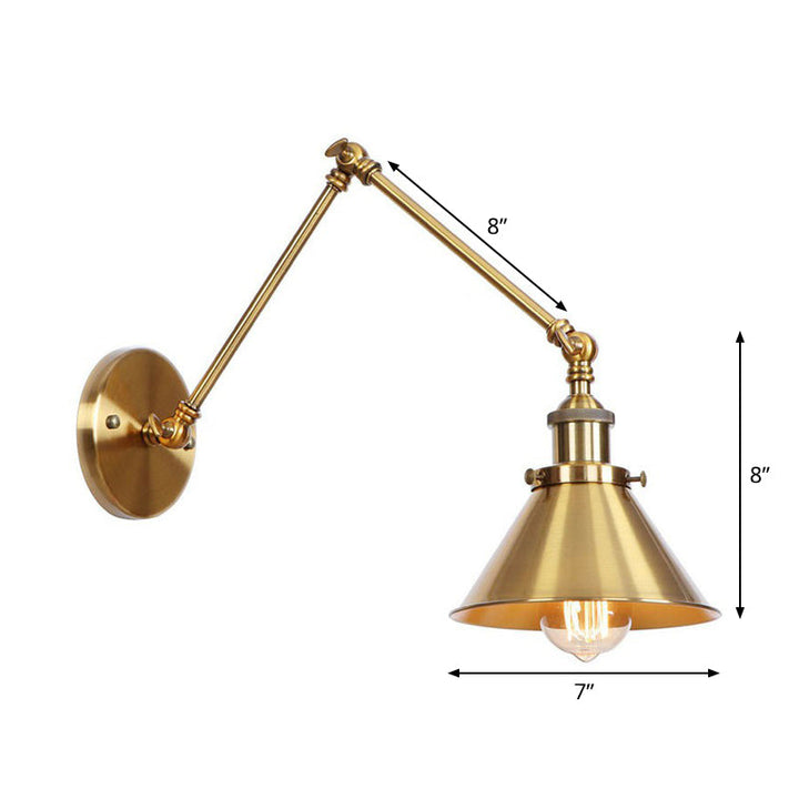 Iron Brass Task Wall Lighting Scalloped/Horn/Cone Single 6"/8" Wide Antique Wall Mounted Lamp with Swing Arm | Kalsten