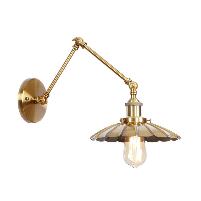 Iron Brass Task Wall Lighting Scalloped/Horn/Cone Single 6"/8" Wide Antique Wall Mounted Lamp with Swing Arm | Kalsten
