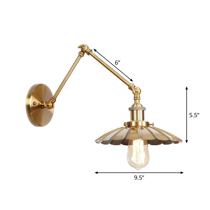 Iron Brass Task Wall Lighting Scalloped/Horn/Cone Single 6"/8" Wide Antique Wall Mounted Lamp with Swing Arm | Kalsten
