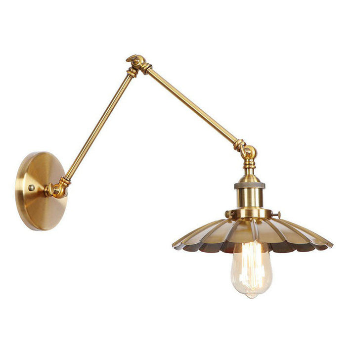 Iron Brass Task Wall Lighting Scalloped/Horn/Cone Single 6"/8" Wide Antique Wall Mounted Lamp with Swing Arm | Kalsten