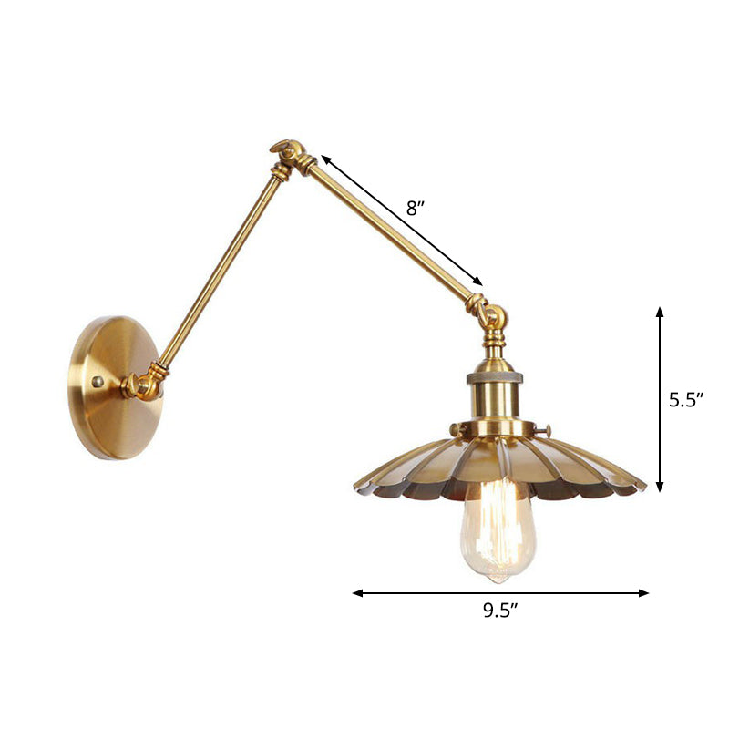 Iron Brass Task Wall Lighting Scalloped/Horn/Cone Single 6"/8" Wide Antique Wall Mounted Lamp with Swing Arm | Kalsten