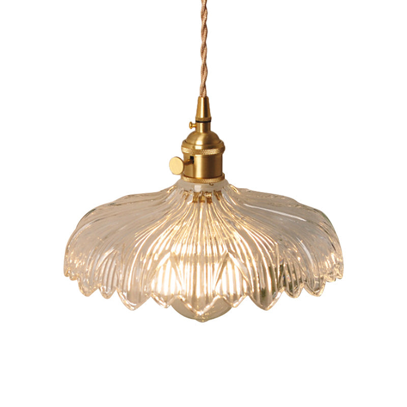 Bowl/Cylinder Bedside Wall Lighting Antique Clear Prismatic/Wavy Glass 1 Bulb Brass Wall Hanging Lamp with Rotary Switch | Kalsten