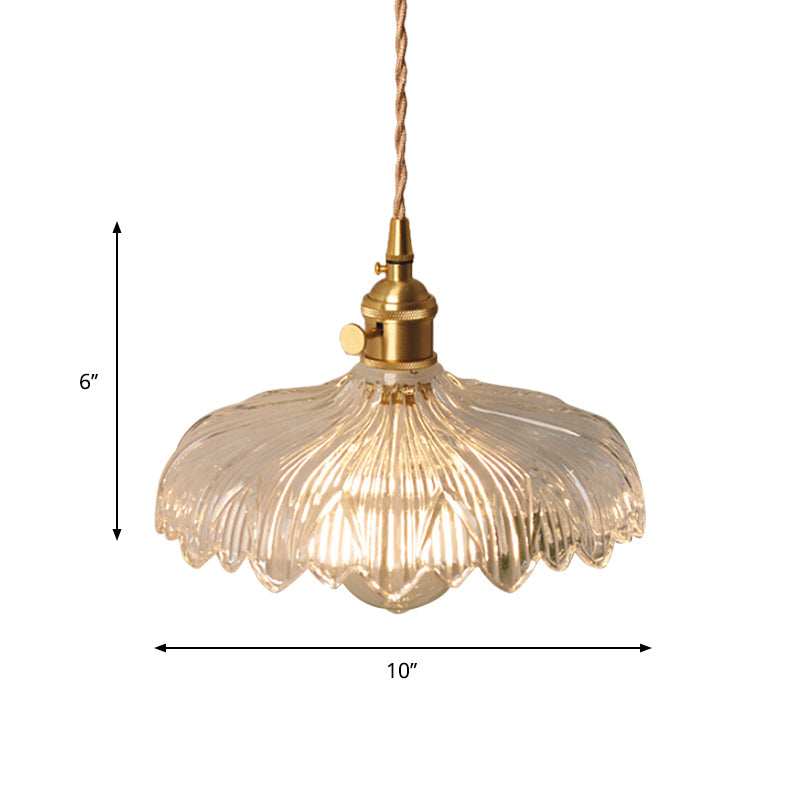 Bowl/Cylinder Bedside Wall Lighting Antique Clear Prismatic/Wavy Glass 1 Bulb Brass Wall Hanging Lamp with Rotary Switch | Kalsten