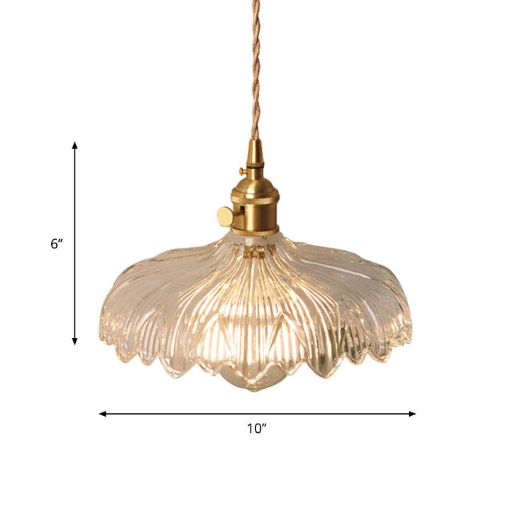 Bowl/Cylinder Bedside Wall Lighting Antique Clear Prismatic/Wavy Glass 1 Bulb Brass Wall Hanging Lamp with Rotary Switch | Kalsten