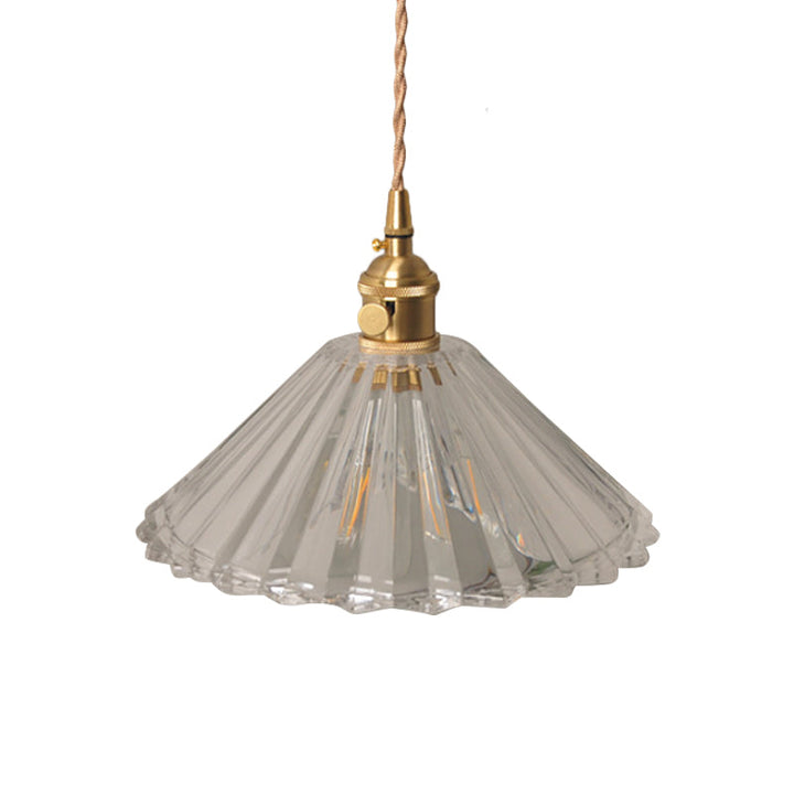 Bowl/Cylinder Bedside Wall Lighting Antique Clear Prismatic/Wavy Glass 1 Bulb Brass Wall Hanging Lamp with Rotary Switch | Kalsten