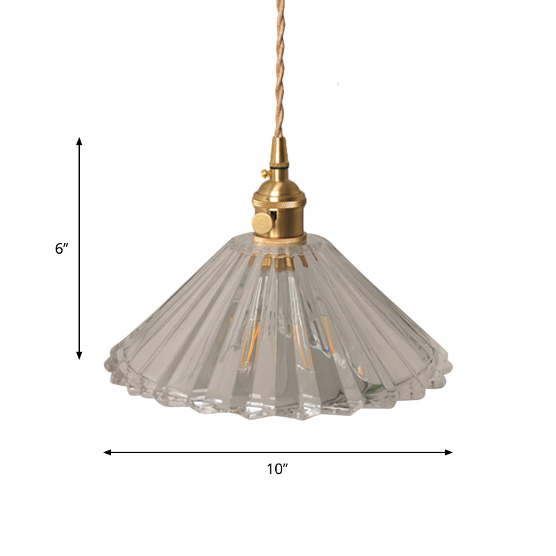 Bowl/Cylinder Bedside Wall Lighting Antique Clear Prismatic/Wavy Glass 1 Bulb Brass Wall Hanging Lamp with Rotary Switch | Kalsten