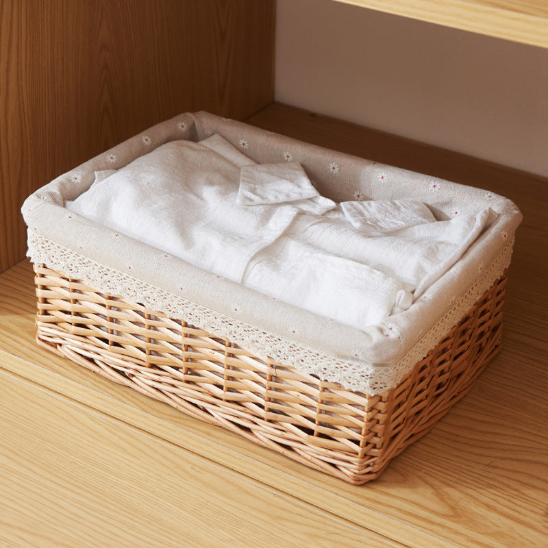 Women's storage basket made of woven natural material with decorative fabric cover Kalsten