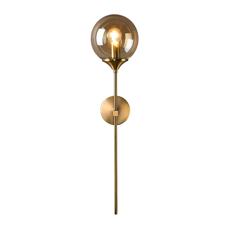 Ball Shade Pencil-Arm Wall Lighting Postmodern Clear/Amber/Smoke Grey Glass Single Brass Wall Mounted Lamp | Kalsten