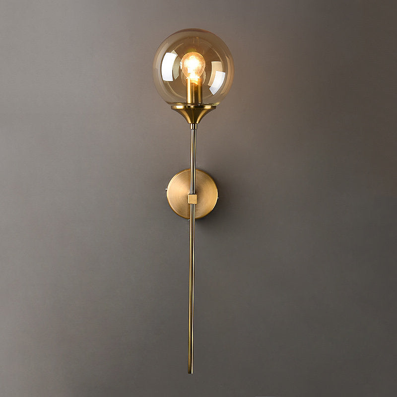 Ball Shade Pencil-Arm Wall Lighting Postmodern Clear/Amber/Smoke Grey Glass Single Brass Wall Mounted Lamp | Kalsten
