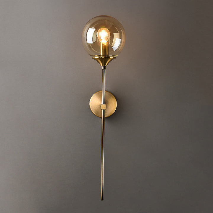 Ball Shade Pencil-Arm Wall Lighting Postmodern Clear/Amber/Smoke Grey Glass Single Brass Wall Mounted Lamp | Kalsten