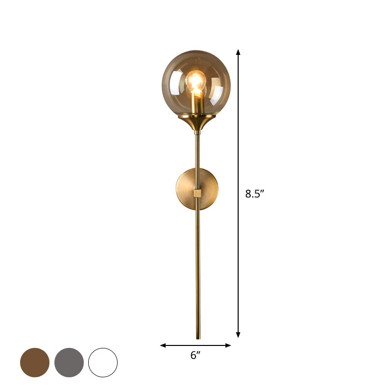 Ball Shade Pencil-Arm Wall Lighting Postmodern Clear/Amber/Smoke Grey Glass Single Brass Wall Mounted Lamp | Kalsten