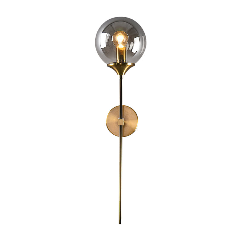 Ball Shade Pencil-Arm Wall Lighting Postmodern Clear/Amber/Smoke Grey Glass Single Brass Wall Mounted Lamp | Kalsten