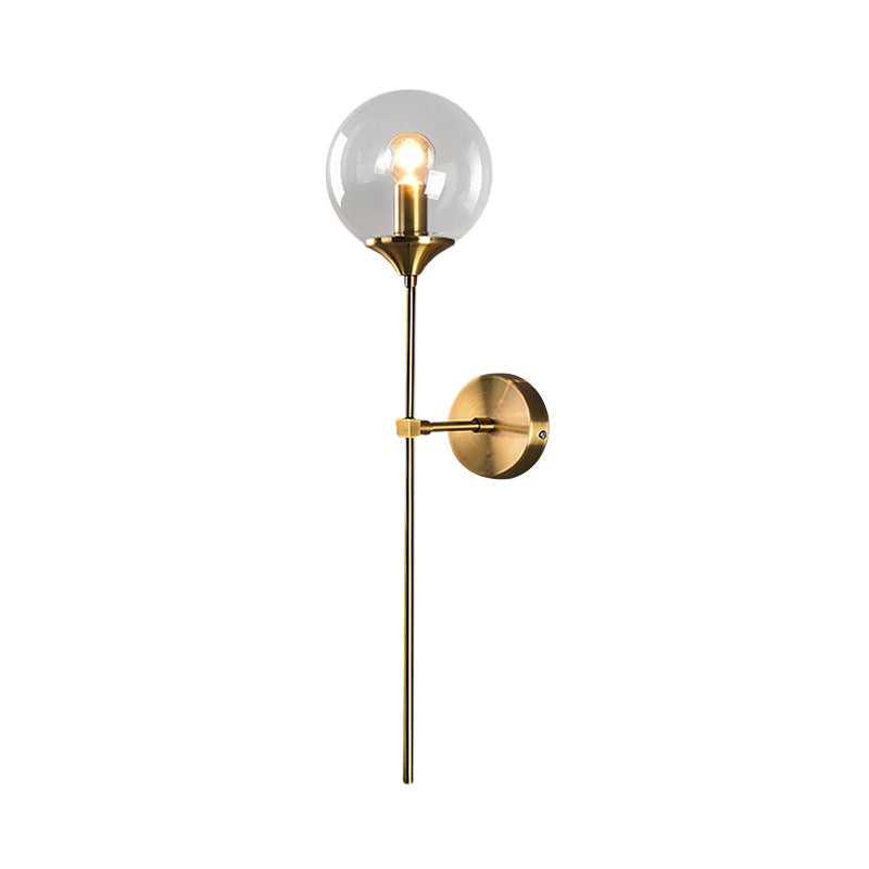 Ball Shade Pencil-Arm Wall Lighting Postmodern Clear/Amber/Smoke Grey Glass Single Brass Wall Mounted Lamp | Kalsten