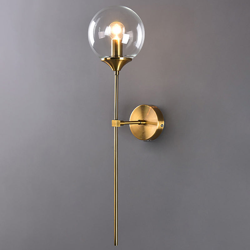 Ball Shade Pencil-Arm Wall Lighting Postmodern Clear/Amber/Smoke Grey Glass Single Brass Wall Mounted Lamp | Kalsten