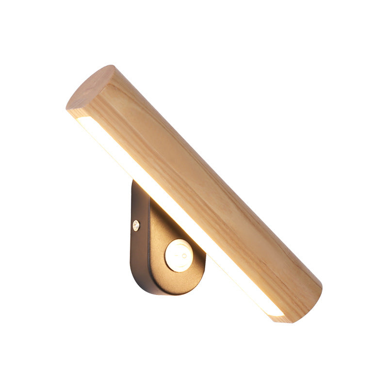 Rotatable Tube Bedside Wall Mount Light Wood 8.5"/12.5" Wide LED Simple Wall Lamp Fixture in Warm/White Light | Kalsten
