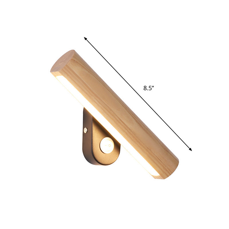 Rotatable Tube Bedside Wall Mount Light Wood 8.5"/12.5" Wide LED Simple Wall Lamp Fixture in Warm/White Light | Kalsten