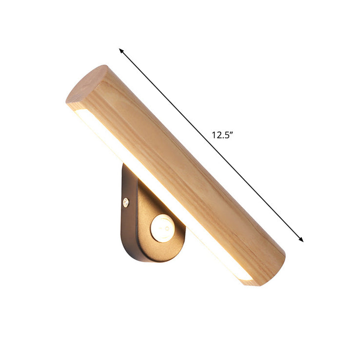 Rotatable Tube Bedside Wall Mount Light Wood 8.5"/12.5" Wide LED Simple Wall Lamp Fixture in Warm/White Light | Kalsten