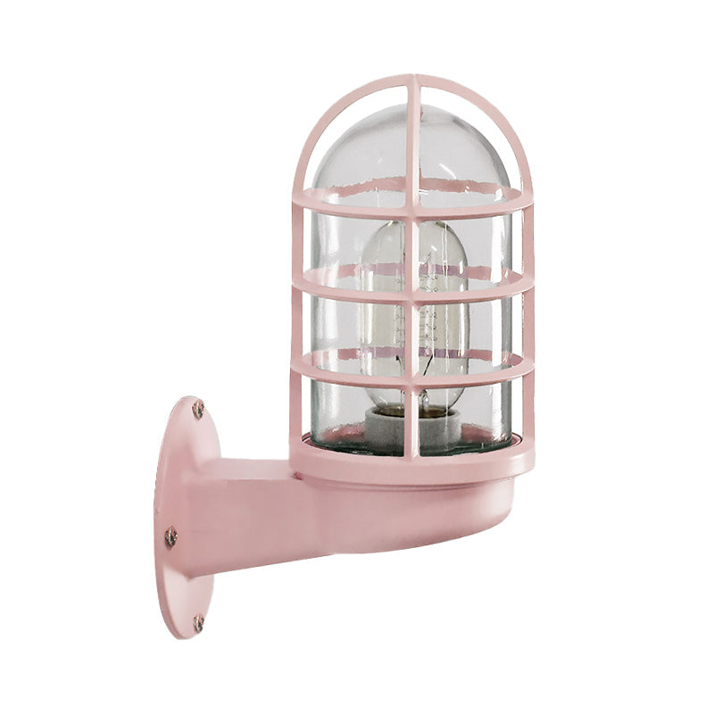 Loft Capsule Wall Lamp Fixture Single Transparent Glass Sconce Light with Wire Cage in Pink/Blue/Rust | Kalsten
