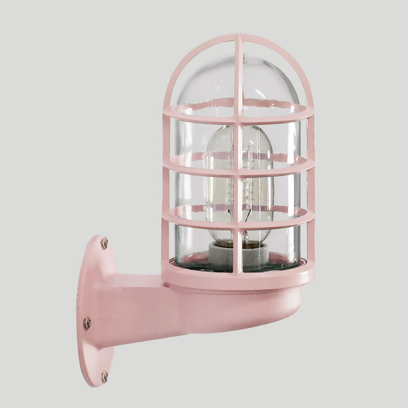 Loft Capsule Wall Lamp Fixture Single Transparent Glass Sconce Light with Wire Cage in Pink/Blue/Rust | Kalsten
