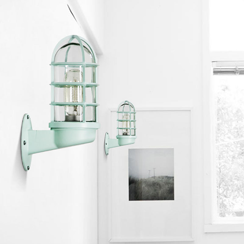 Loft Capsule Wall Lamp Fixture Single Transparent Glass Sconce Light with Wire Cage in Pink/Blue/Rust | Kalsten