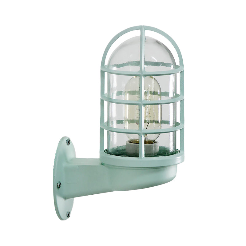 Loft Capsule Wall Lamp Fixture Single Transparent Glass Sconce Light with Wire Cage in Pink/Blue/Rust | Kalsten