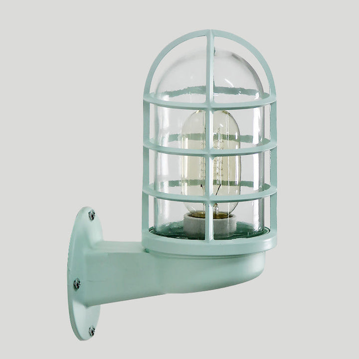 Loft Capsule Wall Lamp Fixture Single Transparent Glass Sconce Light with Wire Cage in Pink/Blue/Rust | Kalsten
