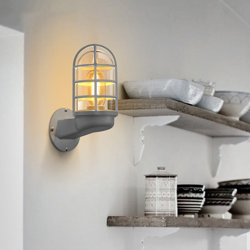 Loft Capsule Wall Lamp Fixture Single Transparent Glass Sconce Light with Wire Cage in Pink/Blue/Rust | Kalsten