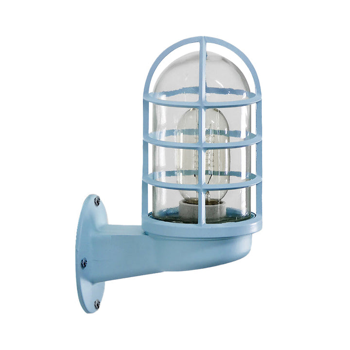 Loft Capsule Wall Lamp Fixture Single Transparent Glass Sconce Light with Wire Cage in Pink/Blue/Rust | Kalsten