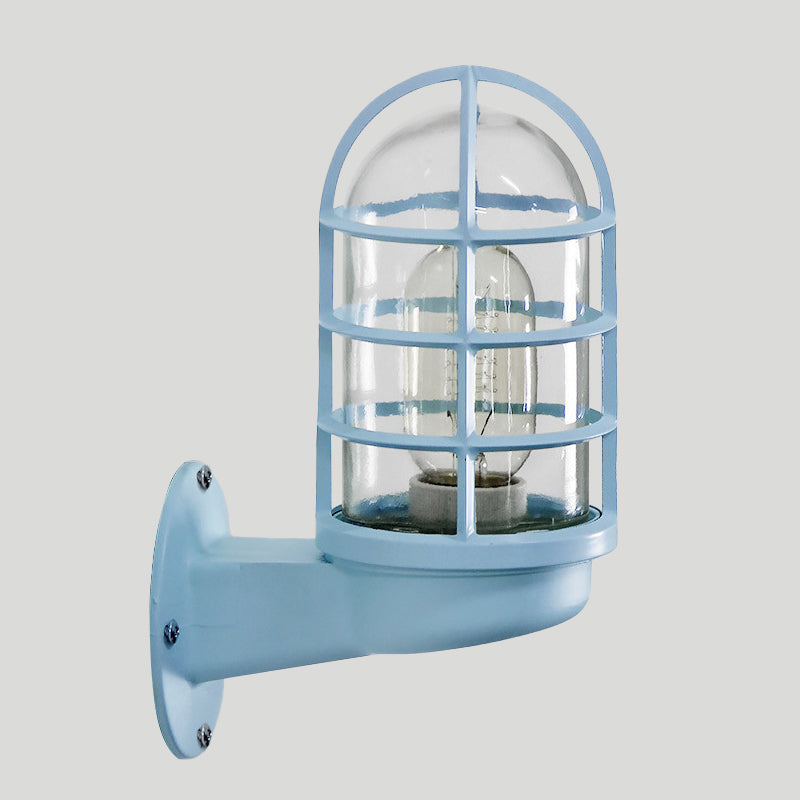 Loft Capsule Wall Lamp Fixture Single Transparent Glass Sconce Light with Wire Cage in Pink/Blue/Rust | Kalsten