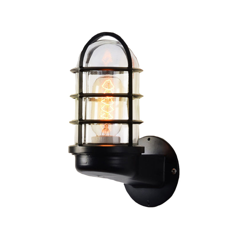 Loft Capsule Wall Lamp Fixture Single Transparent Glass Sconce Light with Wire Cage in Pink/Blue/Rust | Kalsten