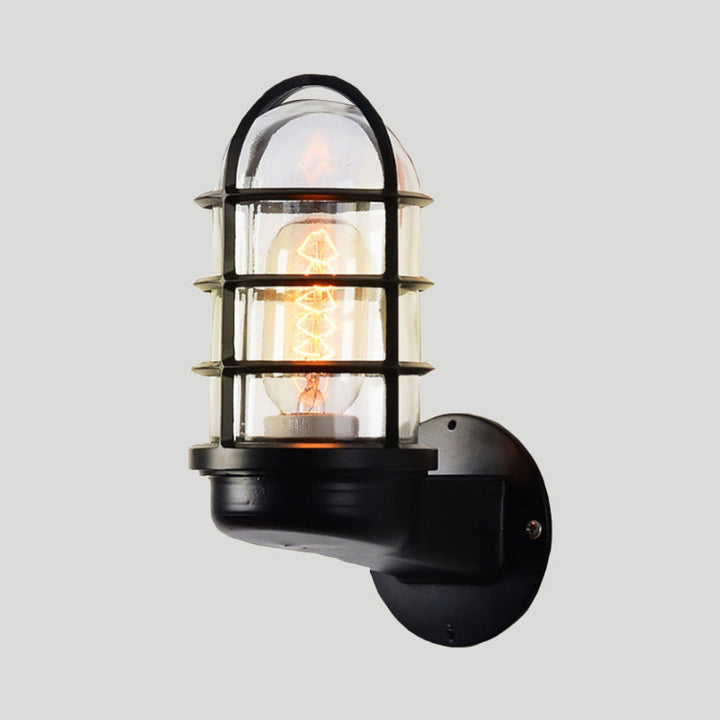 Loft Capsule Wall Lamp Fixture Single Transparent Glass Sconce Light with Wire Cage in Pink/Blue/Rust | Kalsten