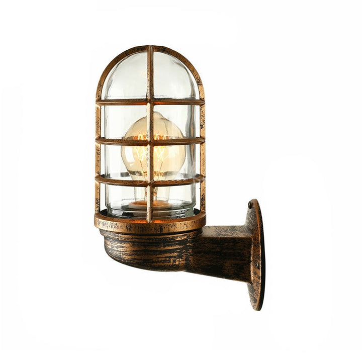 Loft Capsule Wall Lamp Fixture Single Transparent Glass Sconce Light with Wire Cage in Pink/Blue/Rust | Kalsten