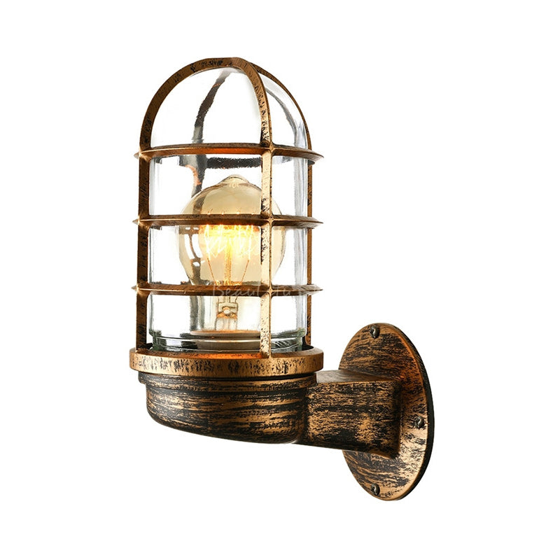 Loft Capsule Wall Lamp Fixture Single Transparent Glass Sconce Light with Wire Cage in Pink/Blue/Rust | Kalsten
