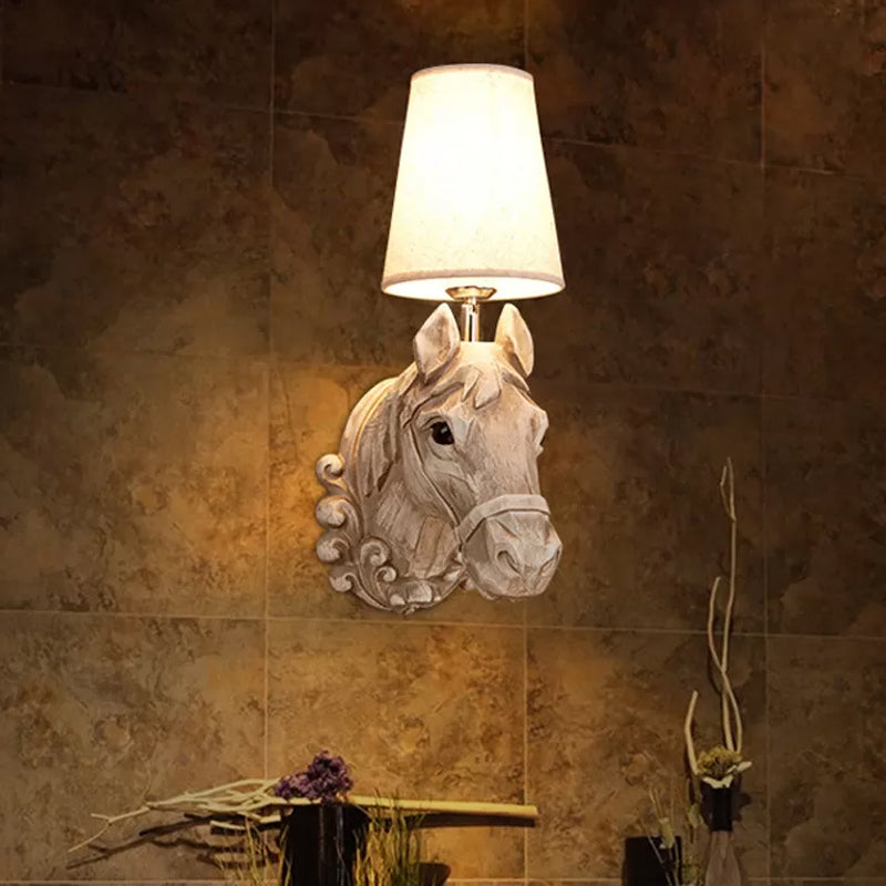 Art Deco Horse Head Wall Sconce Resin 1-Light Restaurant Wall Mounted Light with Cone Shade in Light Brown | Kalsten