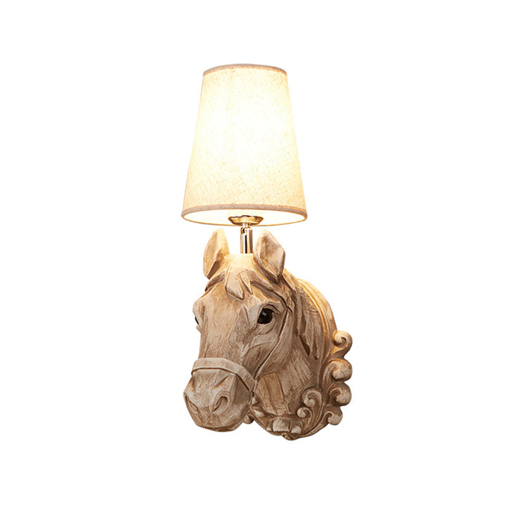 Art Deco Horse Head Wall Sconce Resin 1-Light Restaurant Wall Mounted Light with Cone Shade in Light Brown | Kalsten
