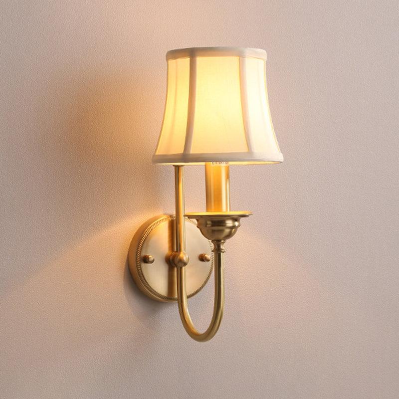 Flared Living Room Wall Lighting Antiqued Fabric 1 Bulb Gold Wall Mounted Lamp with U Shaped Arm | Kalsten