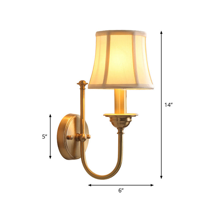 Flared Living Room Wall Lighting Antiqued Fabric 1 Bulb Gold Wall Mounted Lamp with U Shaped Arm | Kalsten