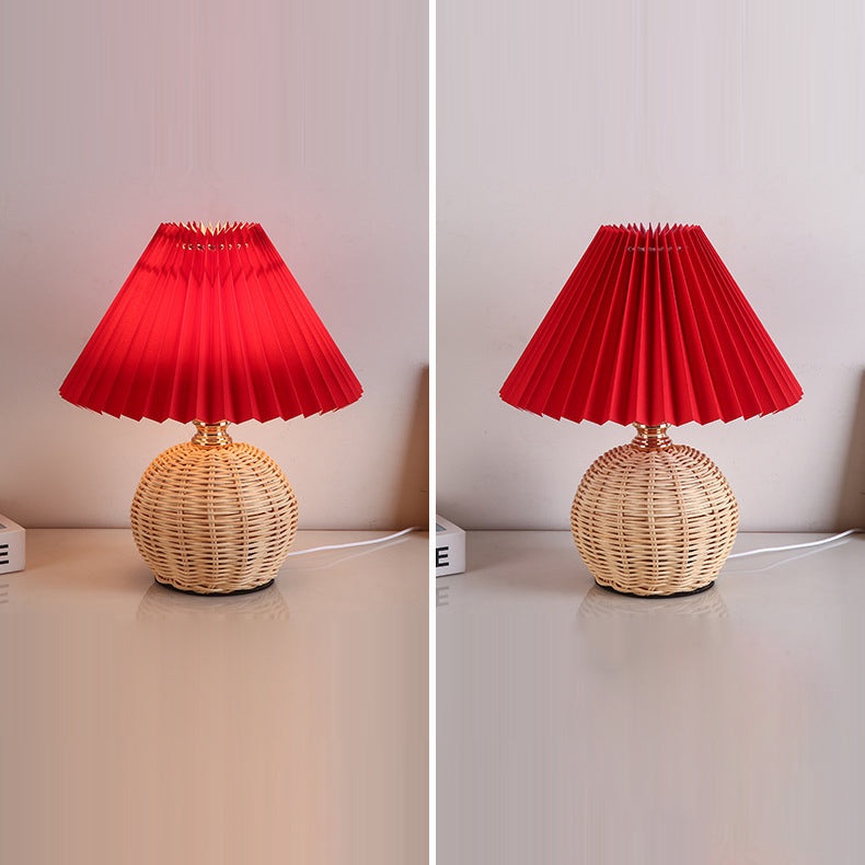 Kalsten | RattaLume Nordic LED Table Lamp | Woven Rattan & Foldable Fabric Shade | Mood Light | Decor for the Bedroom