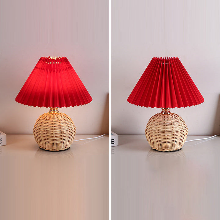 RattaLume Nordic LED Table Lamp | Woven Rattan & Foldable Fabric Shade | Mood Light | Decor for the Bedroom | Kalsten