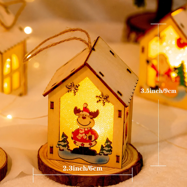 Illuminated wooden house for Christmas decoration