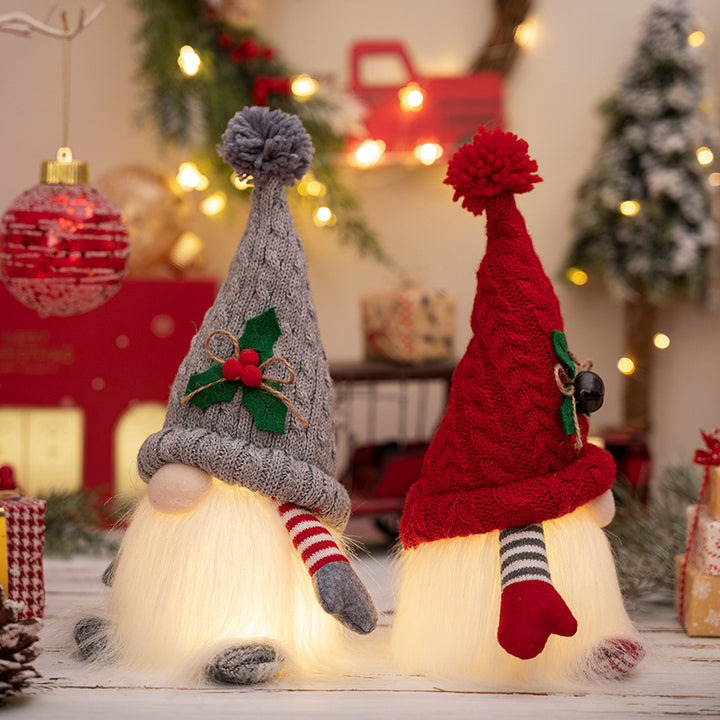 Illuminated Christmas gnome figurines with knitted hat