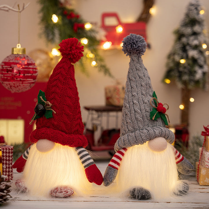 Illuminated Christmas gnome figurines with knitted hat