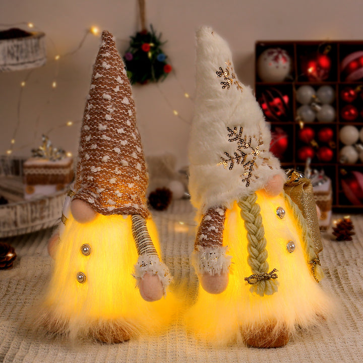 Illuminated Christmas elf figure with sequins and plush