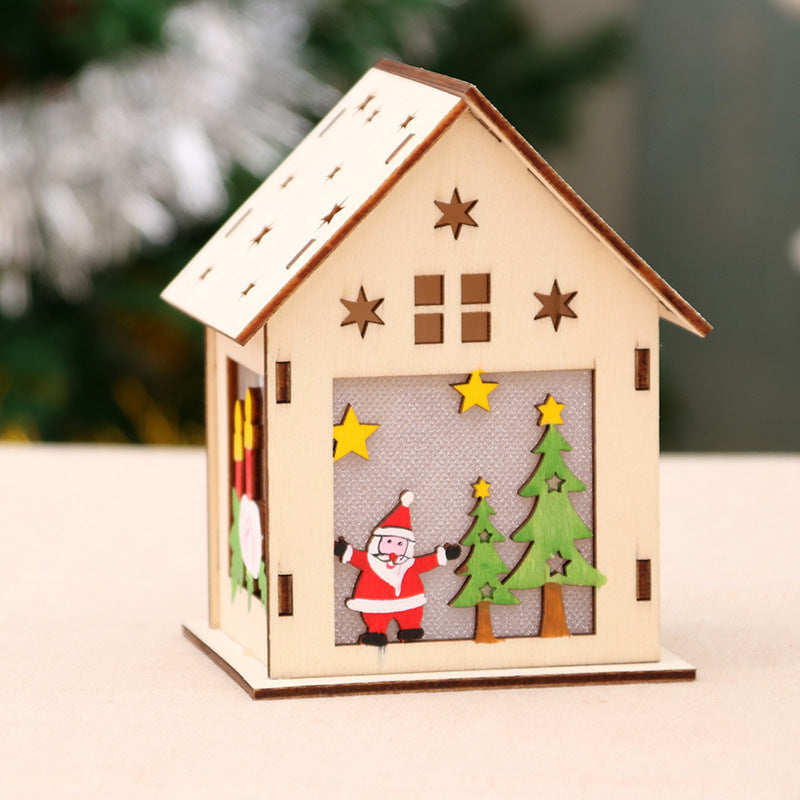 Illuminated wooden Christmas house, decorative