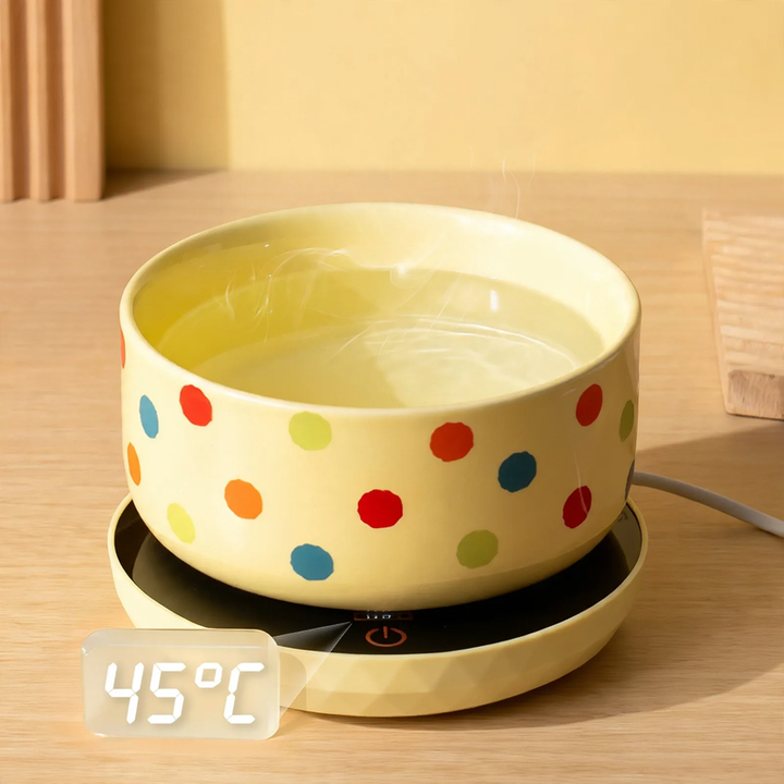 Heated ceramic bowl with heating mat