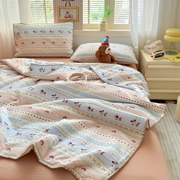 Cotton summer blanket with puff cotton filling