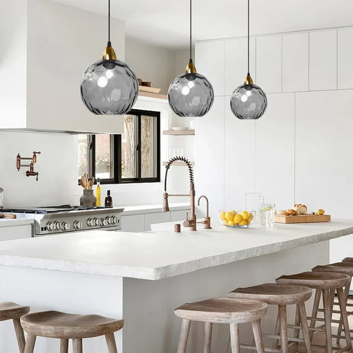 Pendant Light Ripple Glass 7.9 in Sphere Adjustable Dining Room Kitchen Hanging Ceiling Lamp Modern Nordic Minimalist Fixture | Kalsten