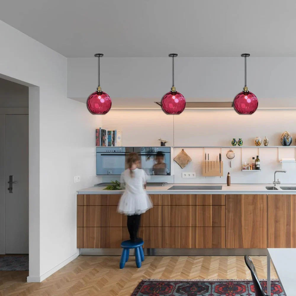 Pendant Light Ripple Glass 7.9 in Sphere Adjustable Dining Room Kitchen Hanging Ceiling Lamp Modern Nordic Minimalist Fixture | Kalsten