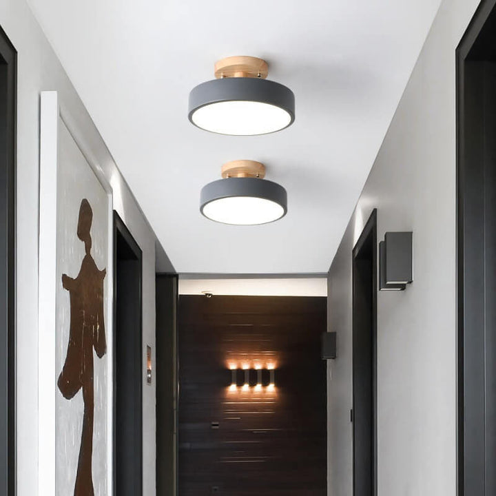 Ceiling Light Wood Acrylic 11.8 in LED Semi Flush Bedroom Hallway Modern Low Profile Fixture | Kalsten